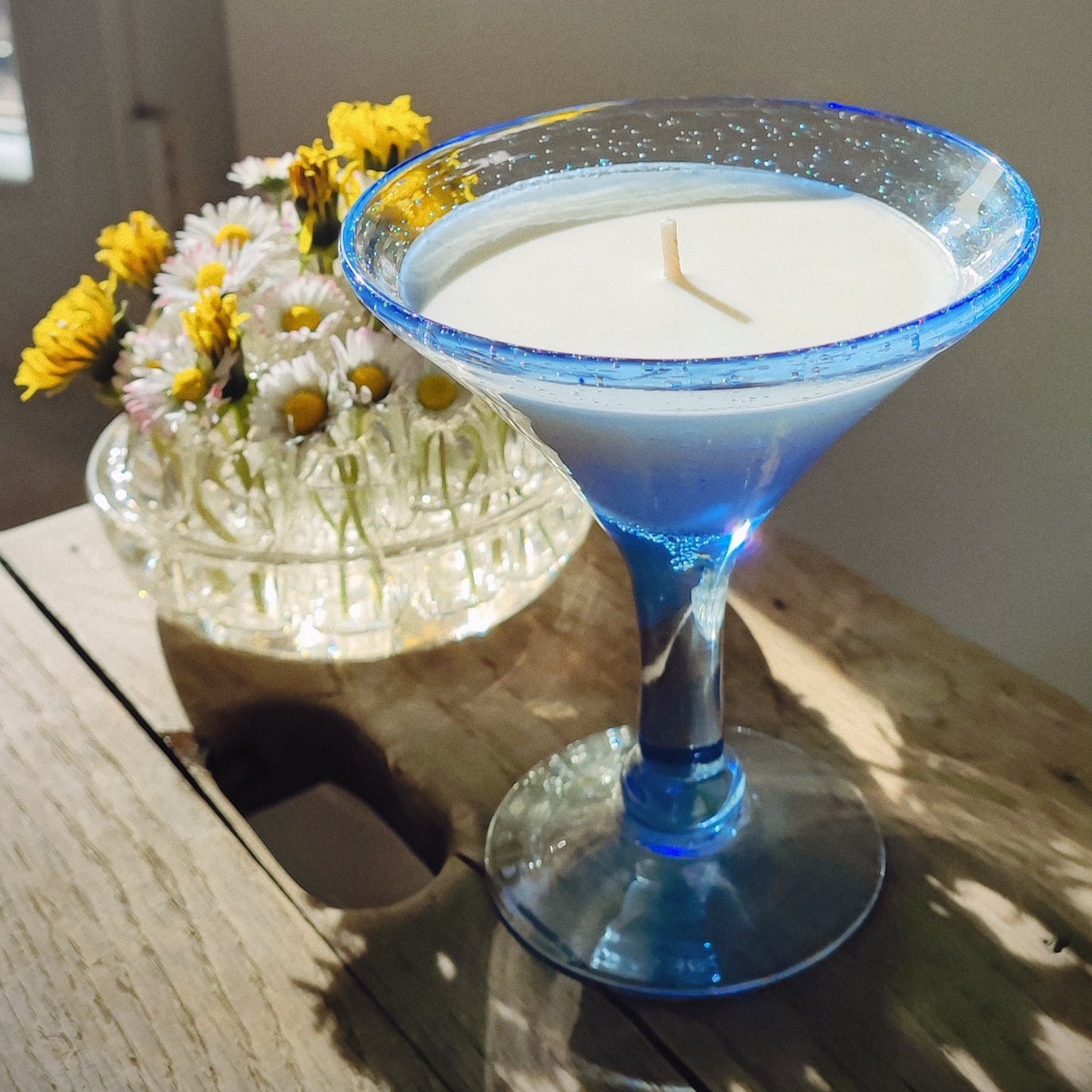 Coupe verre bullé bleue